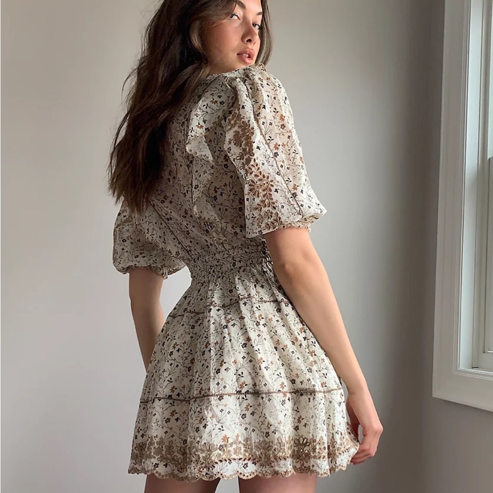 Sunday Best Floral Mini Dress - Cream and Brown